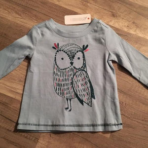 Gymboree Dusty Blue Owl l/s top 3/6m NWT 2/$25